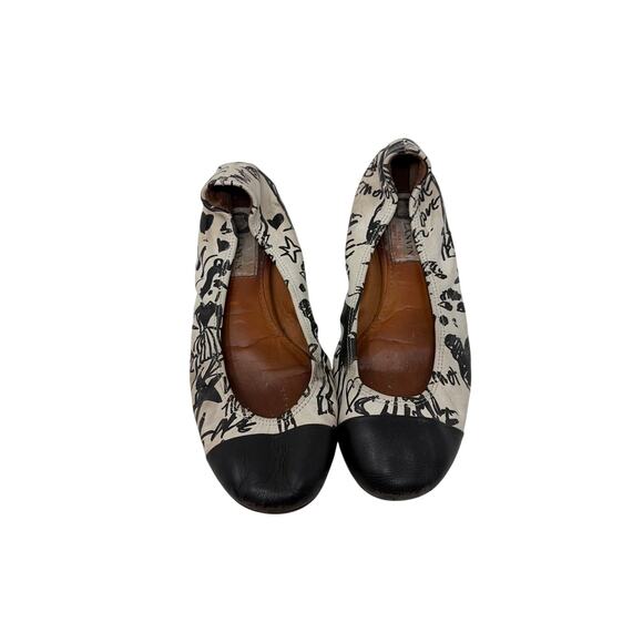 Lanvin Shoes - Lanvin graffiti-print ballet flats white black leather cap toe sz 36